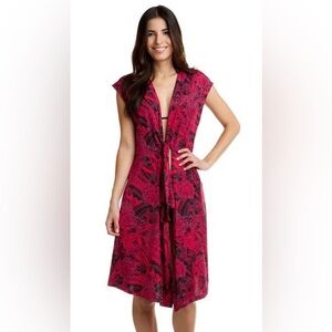 Miraclesuit Cap Sleeve Jersey Paisley Park Cover Up Tie Front Dress size L